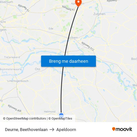 Deurne, Beethovenlaan to Apeldoorn map