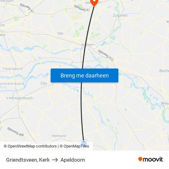 Griendtsveen, Kerk to Apeldoorn map