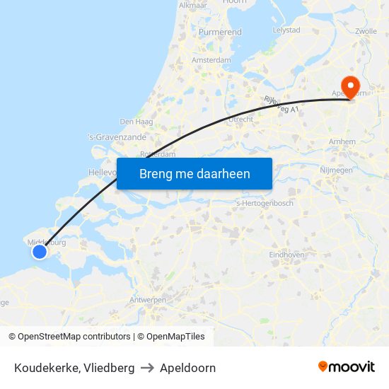 Koudekerke, Vliedberg to Apeldoorn map
