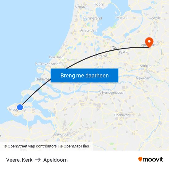 Veere, Kerk to Apeldoorn map