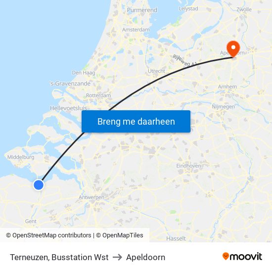 Terneuzen, Busstation Wst to Apeldoorn map