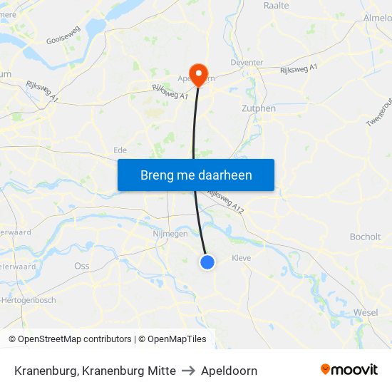 Kranenburg, Kranenburg Mitte to Apeldoorn map
