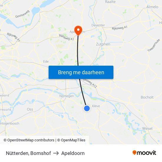 Nütterden, Bomshof to Apeldoorn map
