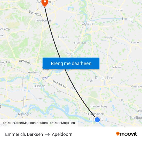 Emmerich, Derksen to Apeldoorn map