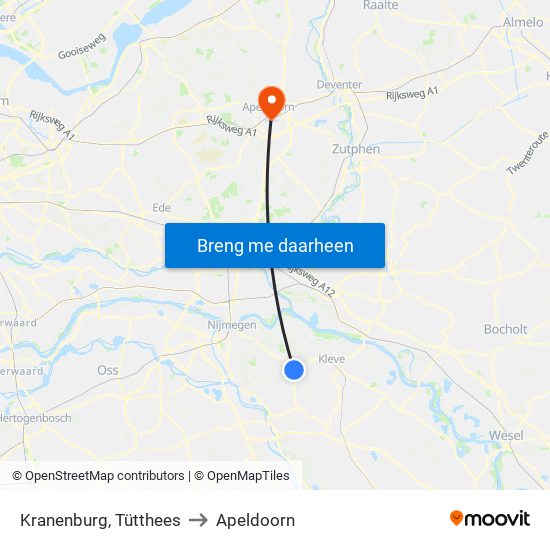 Kranenburg, Tütthees to Apeldoorn map
