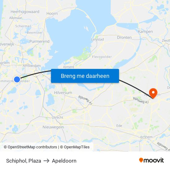 Schiphol, Plaza to Apeldoorn map