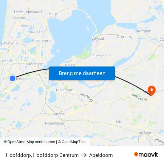 Hoofddorp, Hoofddorp Centrum to Apeldoorn map