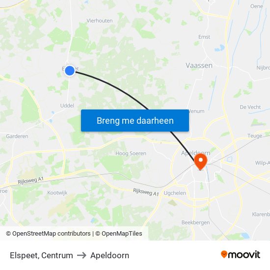 Elspeet, Centrum to Apeldoorn map