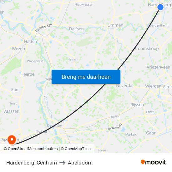 Hardenberg, Centrum to Apeldoorn map