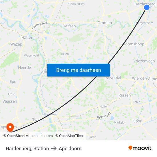 Hardenberg, Station to Apeldoorn map