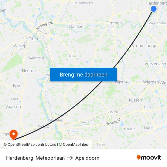 Hardenberg, Meteoorlaan to Apeldoorn map