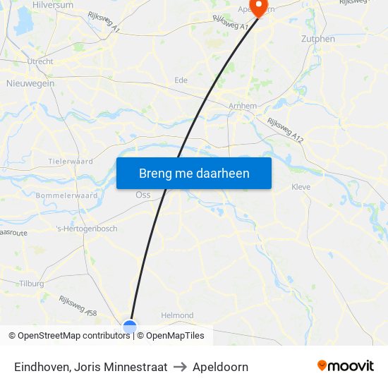 Eindhoven, Joris Minnestraat to Apeldoorn map