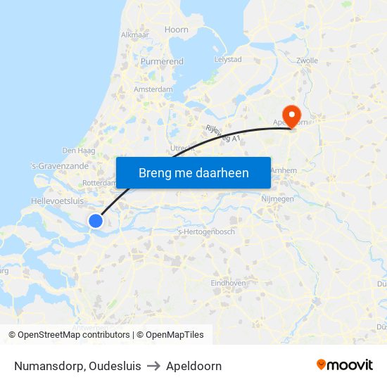 Numansdorp, Oudesluis to Apeldoorn map