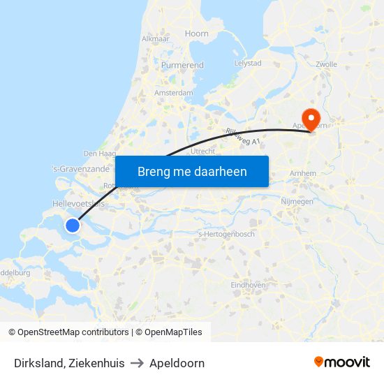 Dirksland, Ziekenhuis to Apeldoorn map