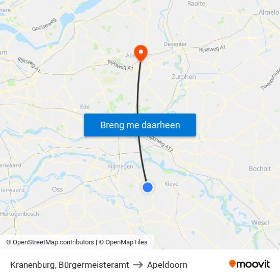 Kranenburg, Bürgermeisteramt to Apeldoorn map