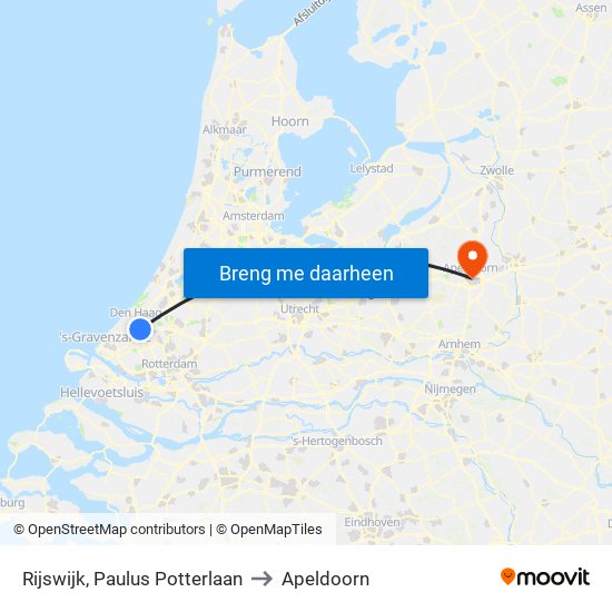 Rijswijk, Paulus Potterlaan to Apeldoorn map