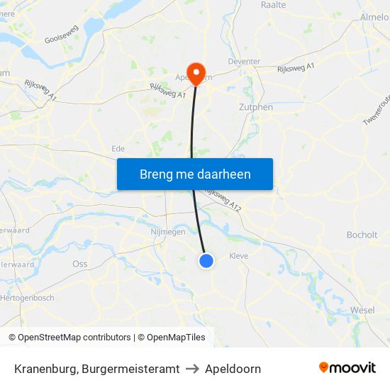 Kranenburg, Burgermeisteramt to Apeldoorn map