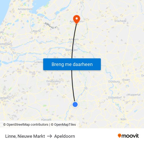 Linne, Nieuwe Markt to Apeldoorn map