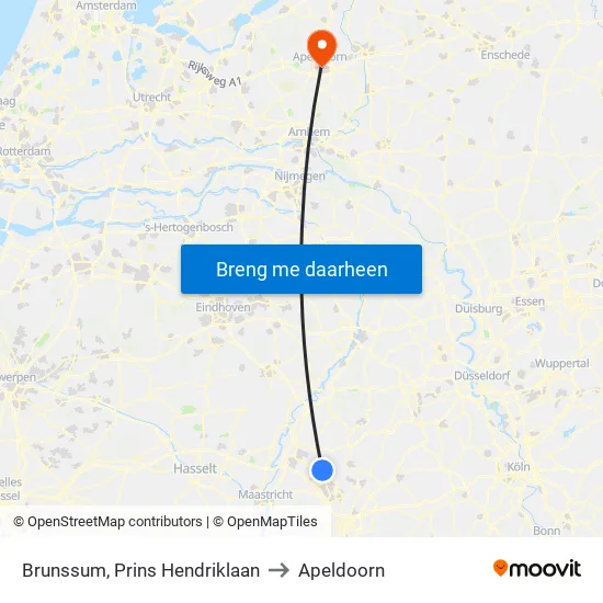 Brunssum, Prins Hendriklaan to Apeldoorn map
