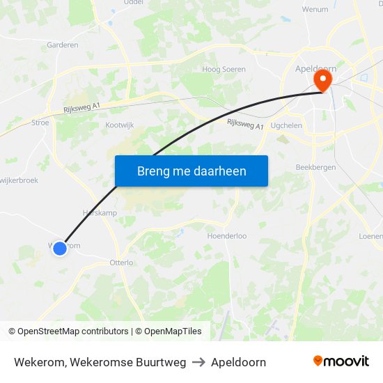 Wekerom, Wekeromse Buurtweg to Apeldoorn map