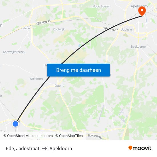 Ede, Jadestraat to Apeldoorn map