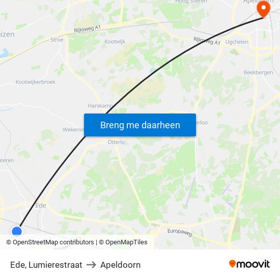 Ede, Lumierestraat to Apeldoorn map