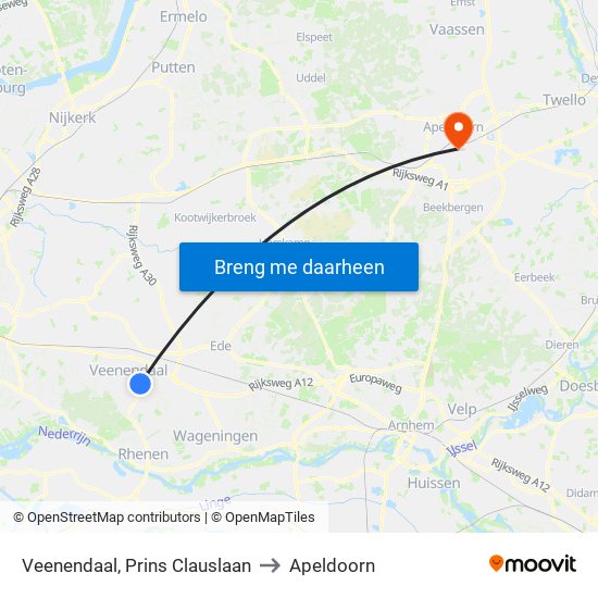 Veenendaal, Prins Clauslaan to Apeldoorn map