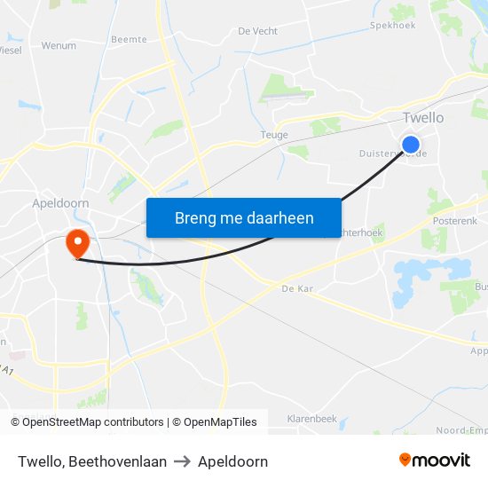 Twello, Beethovenlaan to Apeldoorn map