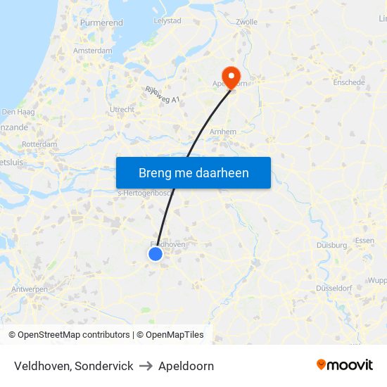 Veldhoven, Sondervick to Apeldoorn map