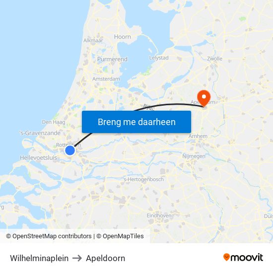 Wilhelminaplein to Apeldoorn map