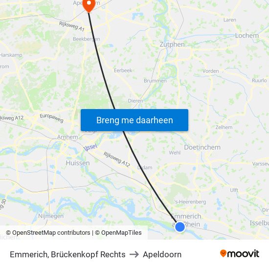 Emmerich, Brückenkopf Rechts to Apeldoorn map