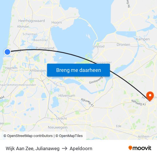 Wijk Aan Zee, Julianaweg to Apeldoorn map