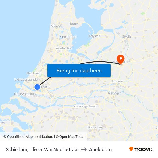 Schiedam, Olivier Van Noortstraat to Apeldoorn map