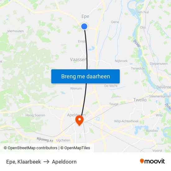 Epe, Klaarbeek to Apeldoorn map