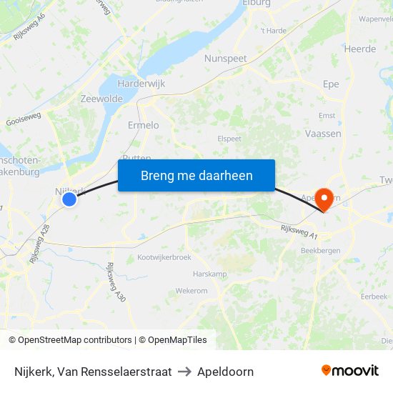 Nijkerk, Van Rensselaerstraat to Apeldoorn map
