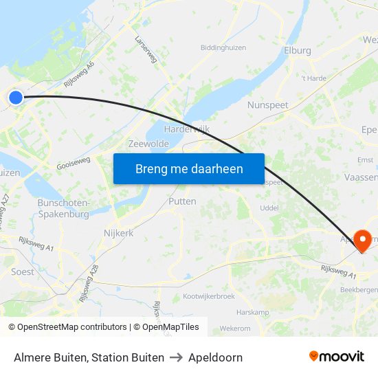 Almere Buiten, Station Buiten to Apeldoorn map