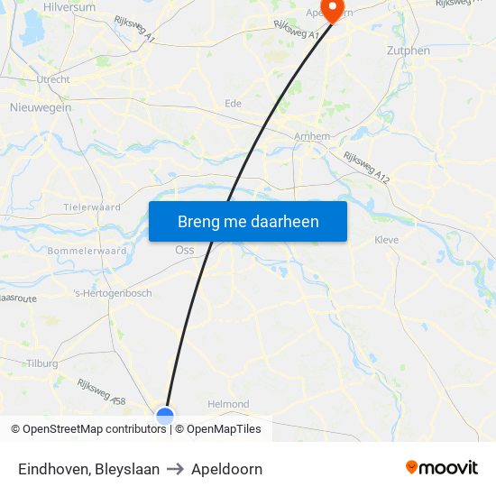 Eindhoven, Bleyslaan to Apeldoorn map