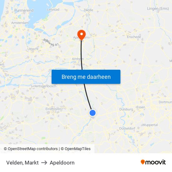 Velden, Markt to Apeldoorn map