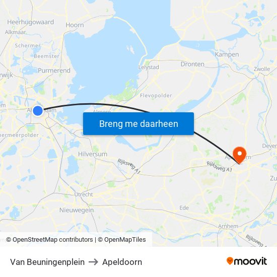 Van Beuningenplein to Apeldoorn map