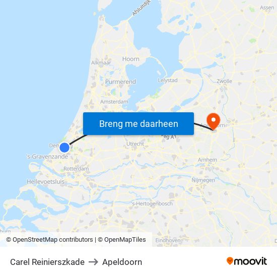 Carel Reinierszkade to Apeldoorn map