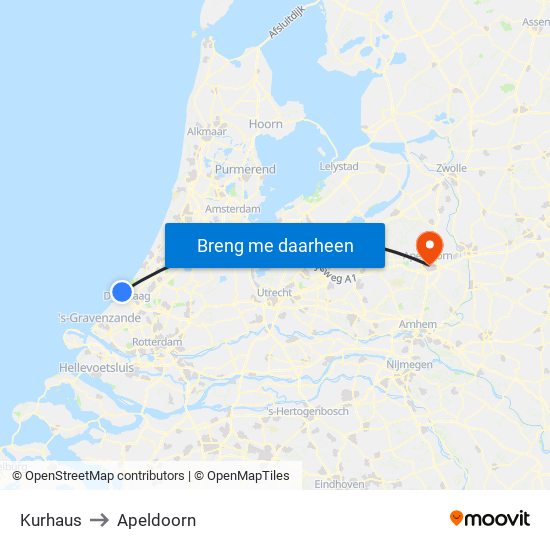 Kurhaus to Apeldoorn map