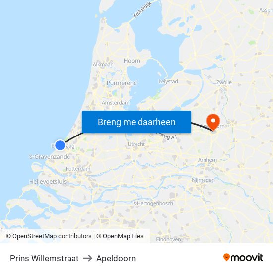 Prins Willemstraat to Apeldoorn map