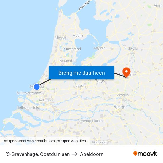 'S-Gravenhage, Oostduinlaan to Apeldoorn map
