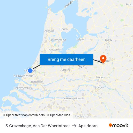 'S-Gravenhage, Van Der Woertstraat to Apeldoorn map