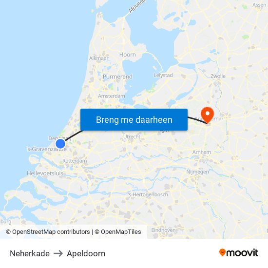 Neherkade to Apeldoorn map