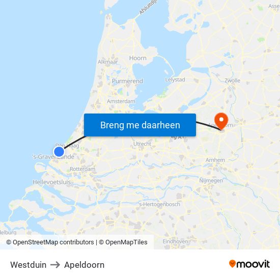 Westduin to Apeldoorn map