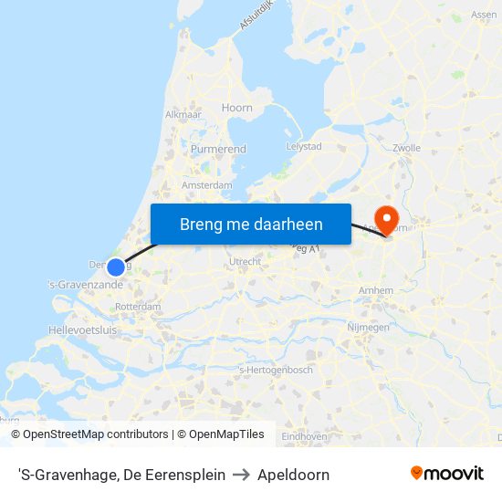 'S-Gravenhage, De Eerensplein to Apeldoorn map