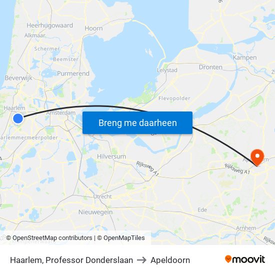 Haarlem, Professor Donderslaan to Apeldoorn map