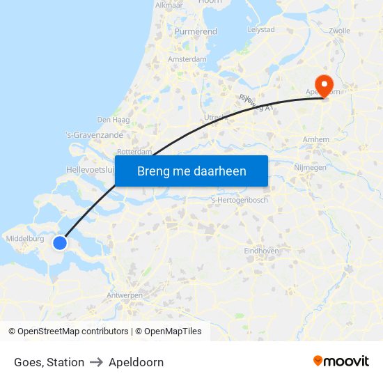 Goes, Station to Apeldoorn map