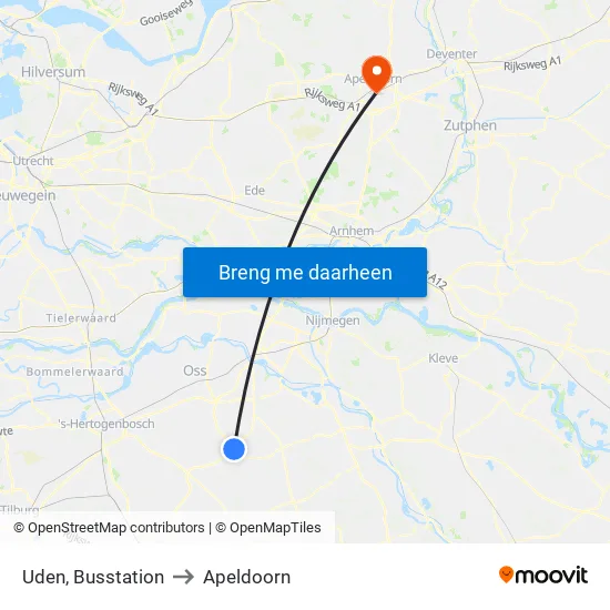 Uden, Busstation to Apeldoorn map